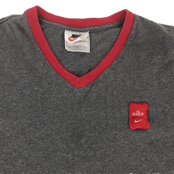 Vintage Nike Men's Shirt V-Neck Sportswear Puffer Patch Logo Large Gray & Red - Picture 2 of 16